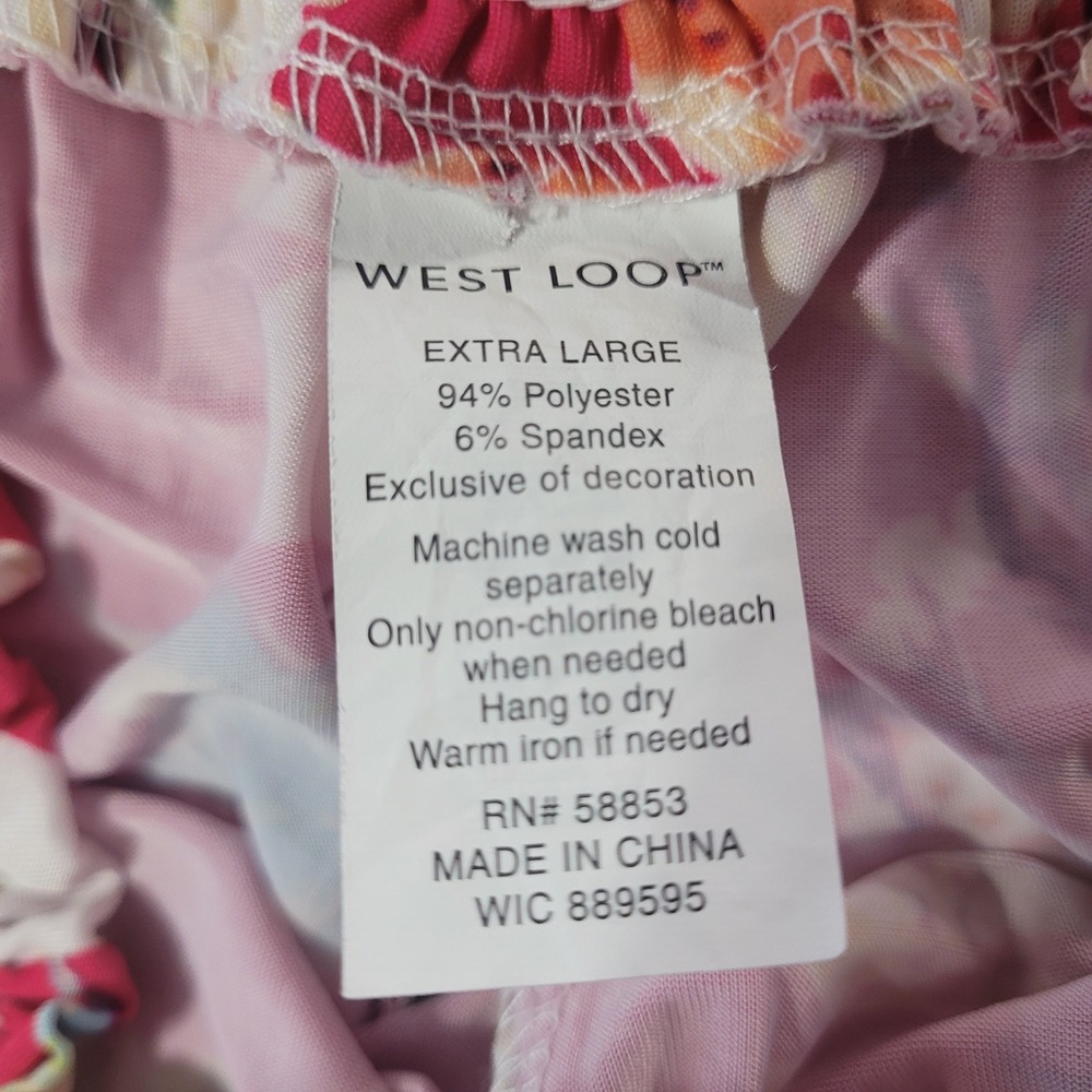 West Loop Wide Leg Pull On Pants Pink Floral XL Smocked Waist Tassel Tropical - Picture 8 of 8
